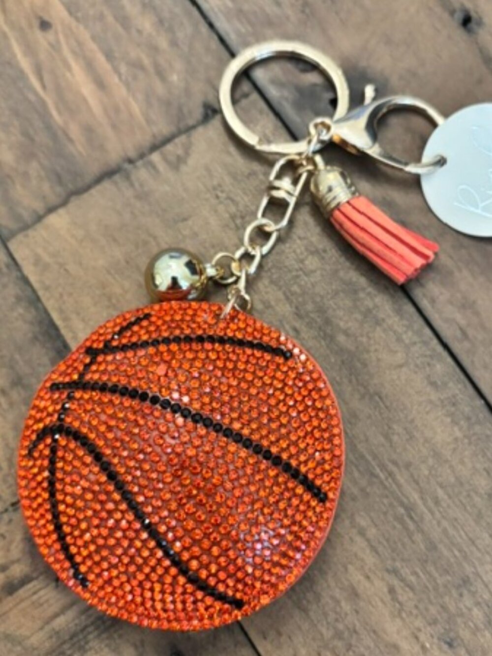 Basketball Rhinestone Keychain Purse Charm Orange Black Sports Mom Gift